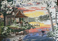 Unfinished Paint By The Number -Sunset Cabin-20  X16  
