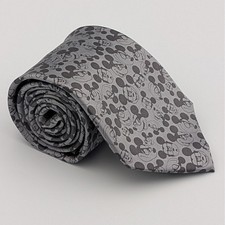 Disney Parks Mickey Mouse Faces Expressions Silk Grey Silver Necktie 60.5x3.5"