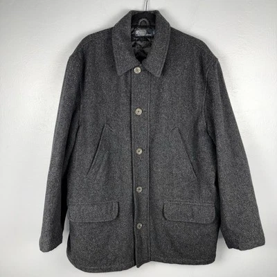 Polo Ralph Lauren Field Jacket Coat Men's L Gray Wool Blend Full Zip Old Money