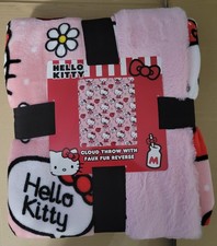 Hello Kitty Cloud Throw Blanket Faux Fur Reverse Pink 50x60in Polyester