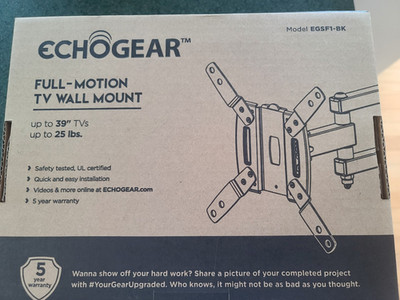 Echogear Full Motion Black Wall Mount for TVs and PC screens up to 39'' and 25 lb