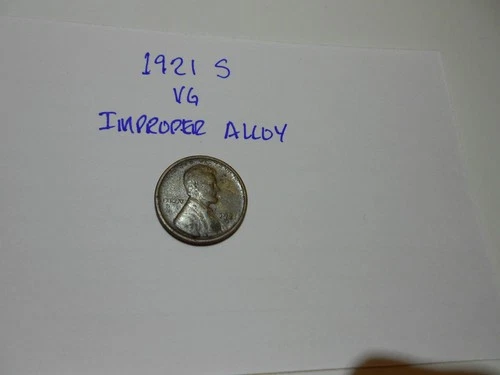 1921 S Lincoln Wheat Cent, VG, Improper Alloy Mix, Woody.