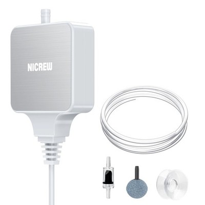 NICREW Nano Silent Aquarium Air Pump White, up to 10 gallon, White