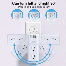 USB Multi Plug Outlet Swivel Extender Surge Protector 3 USB Ports 3 Power Strip