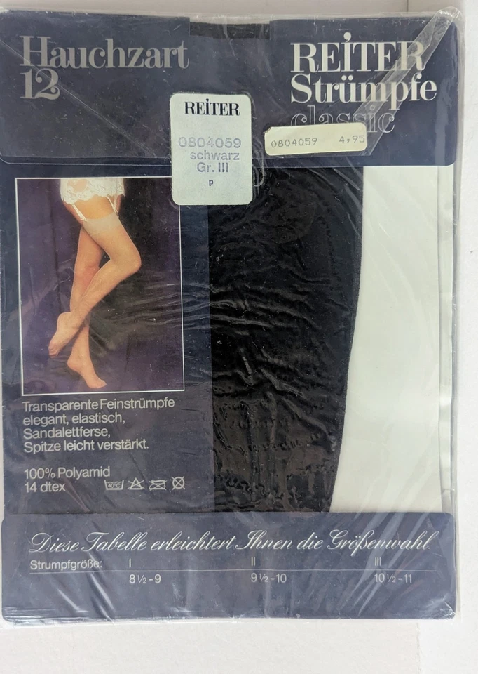 Reiter 12 den hauchzarte Strümpfe große Größe 10,5-11 schwarz für Strumpfhalter - Bild 2 von 4