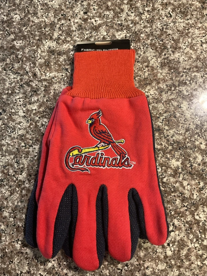 ST. LOUIS CARDINALS STRIPED UTILITY GRIPPER DOTS GLOVES NEW WINCRAFT 🐦 - Image 2 of 3