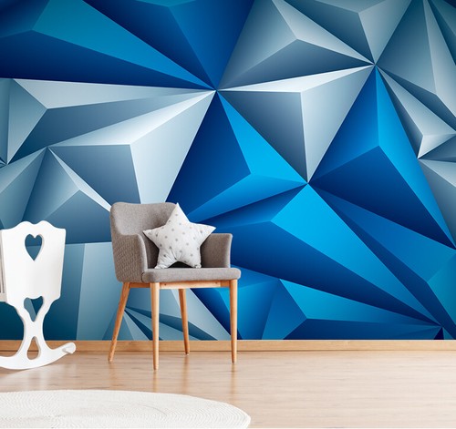 3d Blue Geometric Space Modern Interior Background Wall Mural Painting Wallpaper Ebay