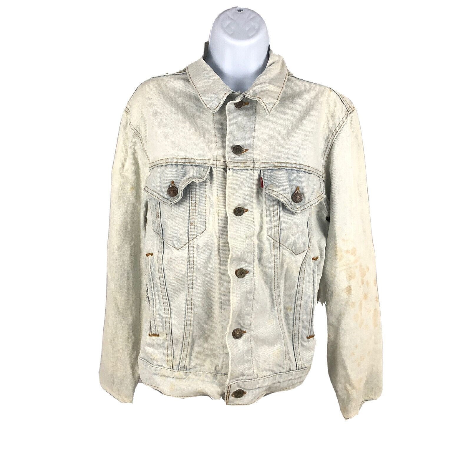 Levi’s Vintage 80s Women’s Denim Trucker Jacket Medium White Faded USA Blue Jean