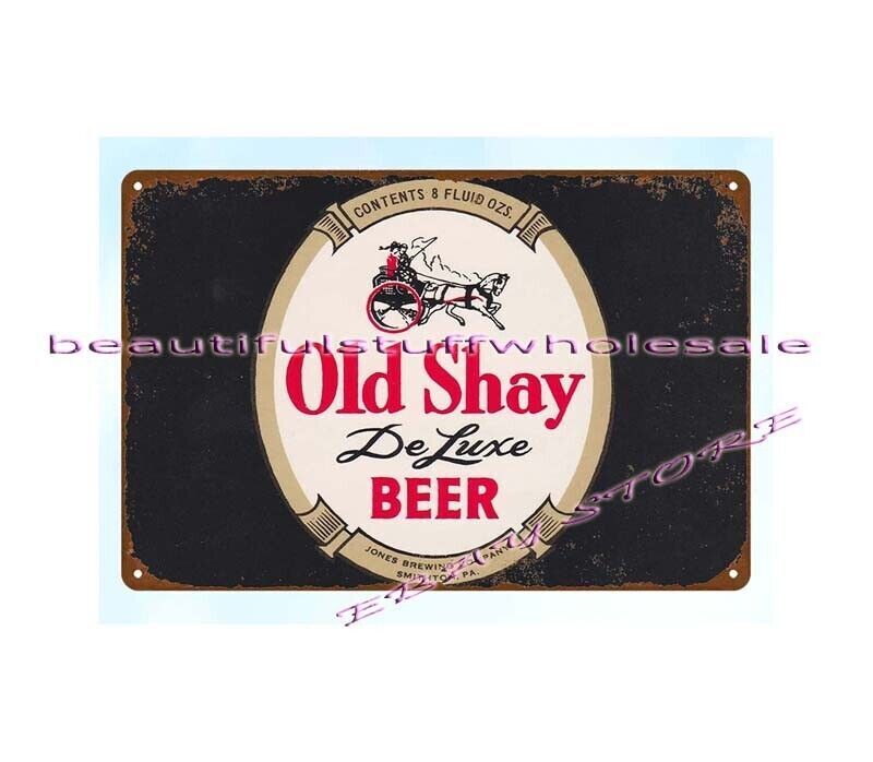 1960s Vintage Shay De Luxe Beer Metal Tin Sign from Jones Brewing Co Smithton PA