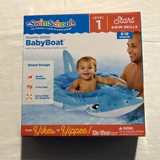Swim School Sharkie Glitter Level 1 Baby Boat Inflatable Pool Float 6-18 mth NIB