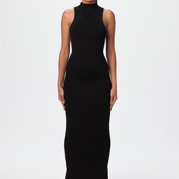 Naked wardrobe mock neck sleeveless black maxi dress XS-image