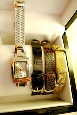 Lexington Women's Wrist Watch Quartz  4 Bands SS Mesh 3 Leather Like 60771 NIB