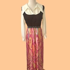vintage psychedelic 60s Maxi Dress Paisley Big Lapels