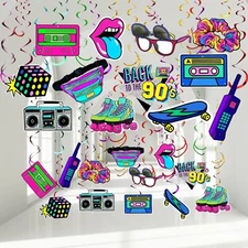 48 Pieces 90s Theme Party Decorations Kit 90s Retro Party Hanging Swirls Colo...