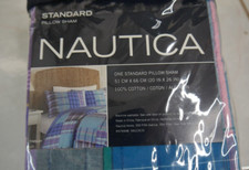 Nautica Tinsley Aqua Standard Pillow Sham 100 Cotton NEW