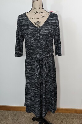 NWT Isabel Maternity Sweater Dress Tie Front Elbow Sleeve Gray V-neck Size S