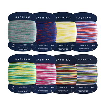Sashiko Thread 100% Cotton Card Type 43.7 yd x 8 Colors with English Manual S...