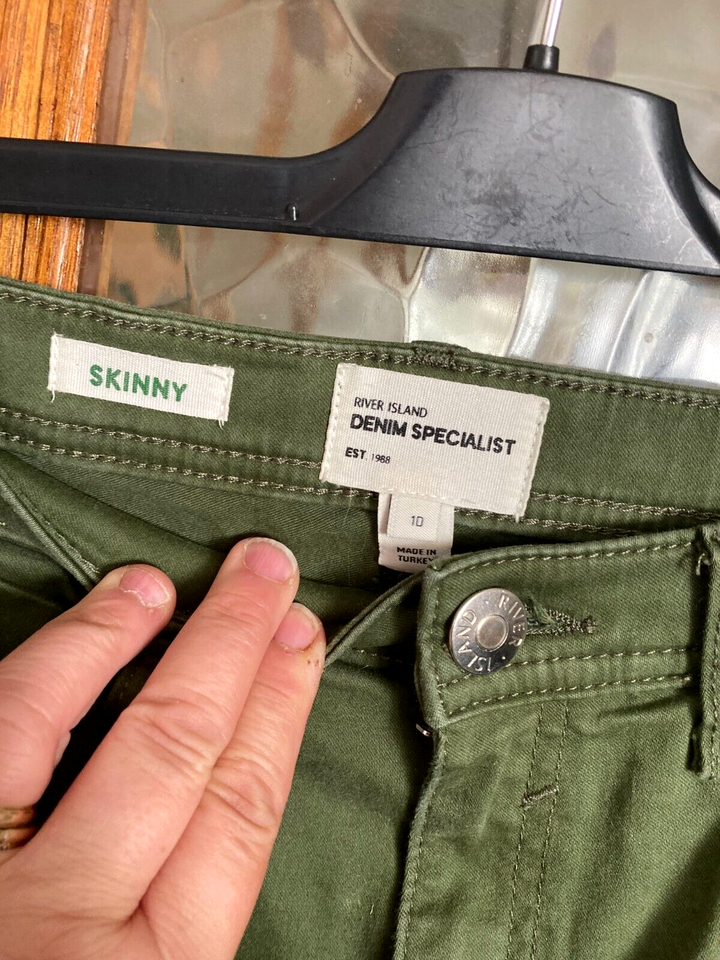 VGC RIVER ISLAND Denim Specialist DISTRESSED KHAKI Green SKINNY COMBAT