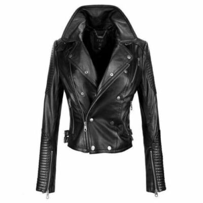 Women Lambskin Leather Jacket Handmade Black Genuine Winter Motorcycle Slim Fit