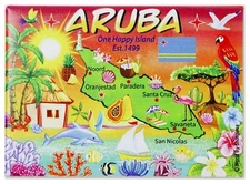 Aruba Graphic Map and Attractions Souvenir Fridge Magnet 2.5" X 3.5"