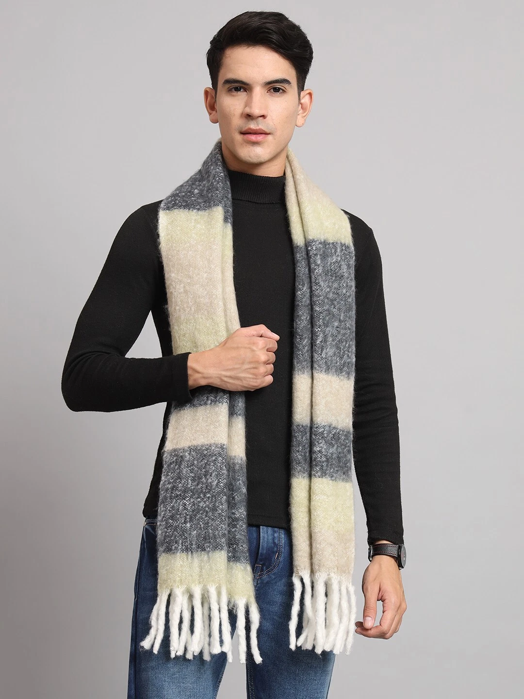 Large Thick Fluffy Wool Blanket Scarf Shawl Wrap Chunky Oversized Checked Winter