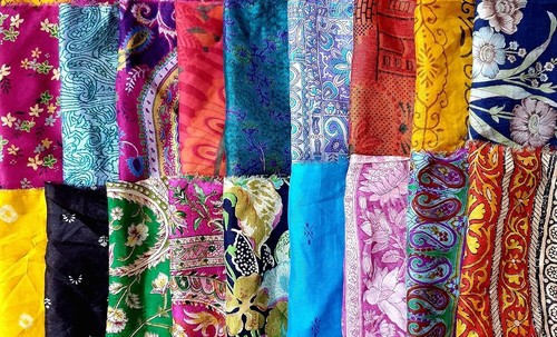 Amz Sari Silk Fabric Squares 48 pcs 8 8 squares Saree Craft Material Home Décor - Picture 3 of 6