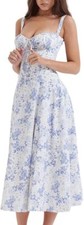 Women's Spaghetti Strap Midi Dress Sleeveless Square Neck Dress Floral Split