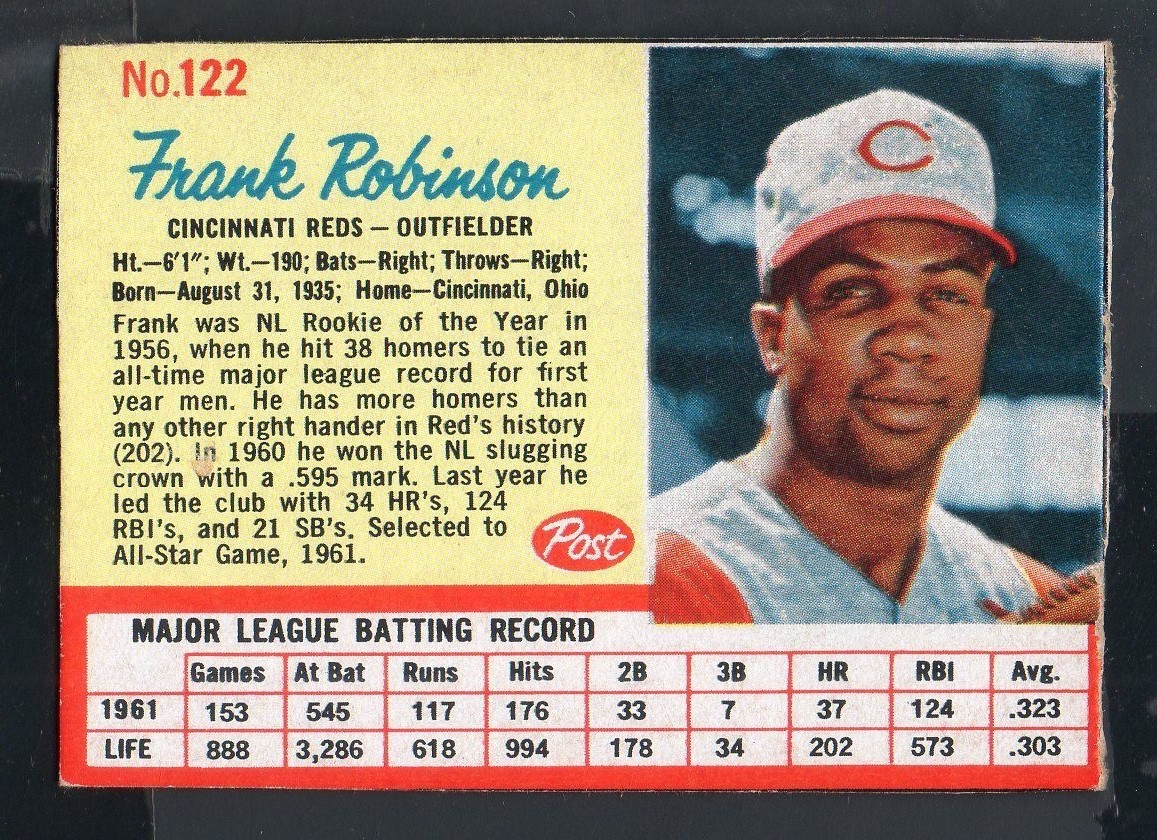 1962 Post Baseball Card 122 Frank RobinsonCincinnati Reds Vg Card eBay
