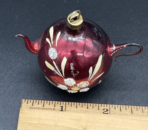 Vintage West Germany Merkur Glas Kupfer Teekanne handbemalt Weihnachtsschmuck - Bild 8 von 8