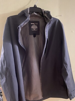 Swiss Tech Men s Black Soft Shell Rain Jacket Hooded Size M Water Resistant