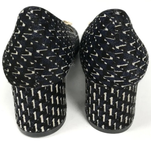 Tory Burch Raven Geo Navy Block Heel Slip On Shoes Faux Fur Size UK 5.5 EU 38.5 - Picture 4 of 8