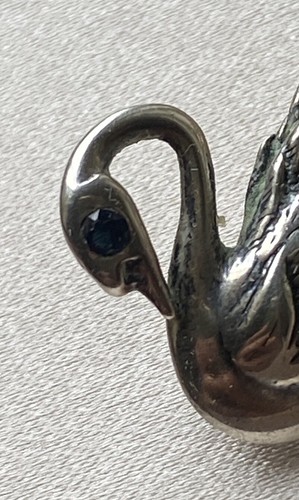 Swan Brooch Pin w/ Teal Gemstone Eye STERLING Silver 925 - Picture 10 of 13