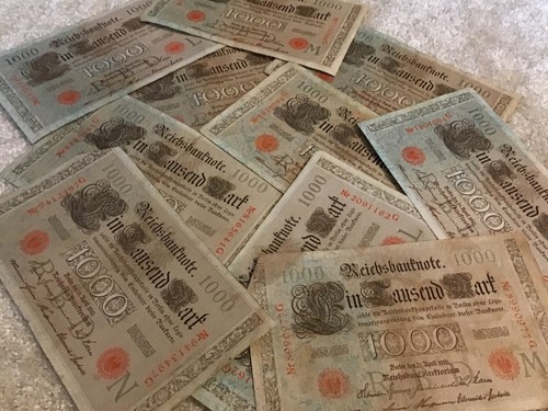 Lot von 10 x deutschen Banknoten. 1000 Mark. Datiert 1910. Vintage Set. - Bild 5 von 5