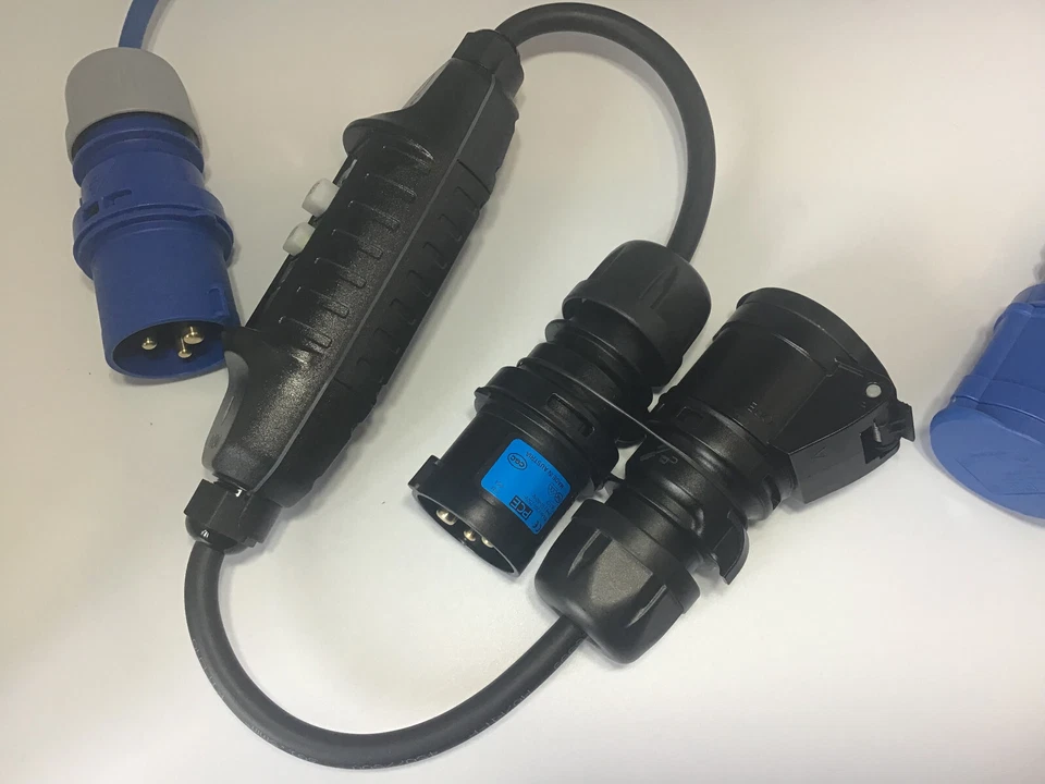 16Amp Plug to 16a Socket with Inline RCD 13a 300mm tails Blue/Black versions - Image 4 of 4
