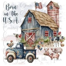 Sublimation Transfer Print Born In The USA Farm Ready to Press Heat Transfer