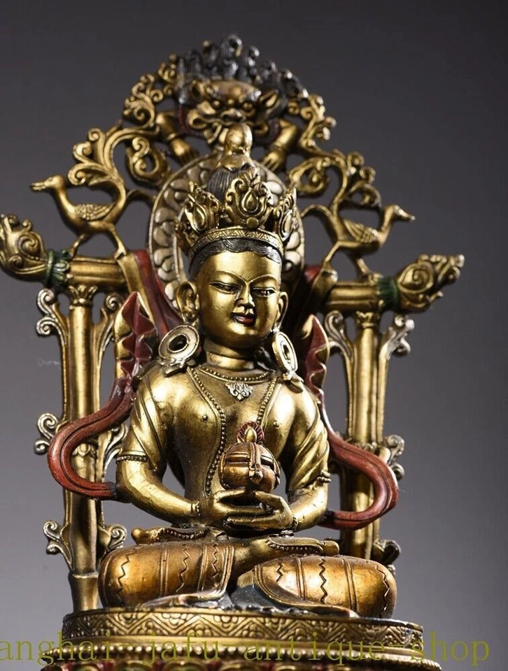 fane Nepal bronze gilt painted Amitayus longevity God Goddess Buddha Statue - Image 3 of 4