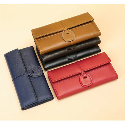 Damen Echtleder Geldbörse Lange Clutch RFID Schutz Kartenhalter 