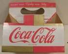 VINTAGE 1960 COCA COLA CARDBOARD 6 PACK BOTTLE CARRIER COKE FISHTAIL GOLD RED