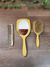 Antique Dupont Celluloid Mirror Brush Comb set with Florals