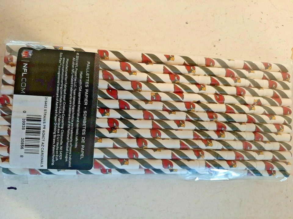 ARIZONA CARDINALS NFL Paper Straws 24 Count Tailgate Biodegradable Eco Friendly - Image 3 of 4