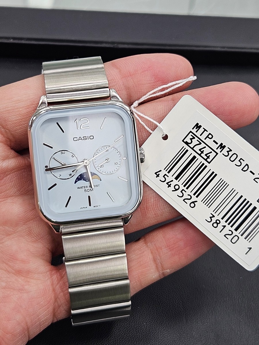 Casio Men's Square Stainless Steel Watch with Moon Phase