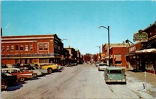 Vintage Postcard Main Street Forest City Iowa Downtown Cars Shops