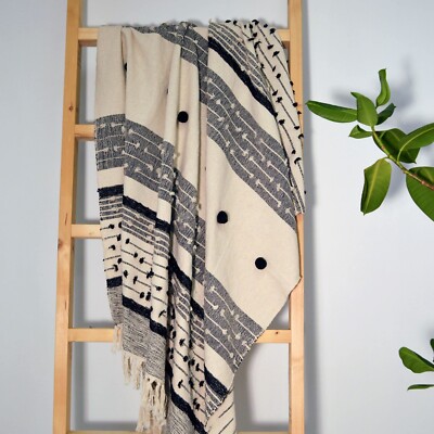 Nina Bobble Deko Überwurf - Boho Style einfarbig Decke für Schlafsofa Garten