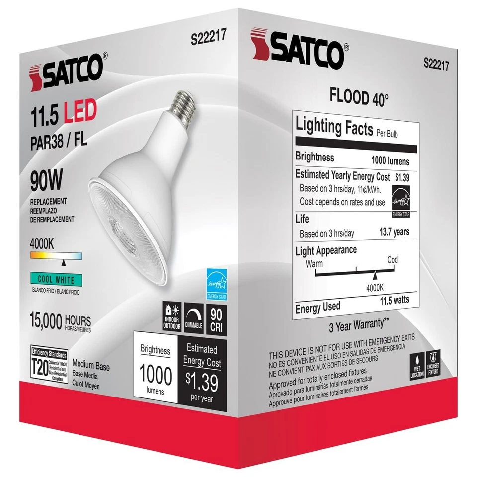 SATCO S22217 - 11.5 Watt PAR38 LED Bulbs - 4000K - 120 Volts (6 Pack) - Image 4 of 4