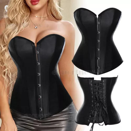 Women Plus Size Bridal Lingerie Lace up Satin Boned Corset + G-string Size 6-24 - Picture 25 of 34