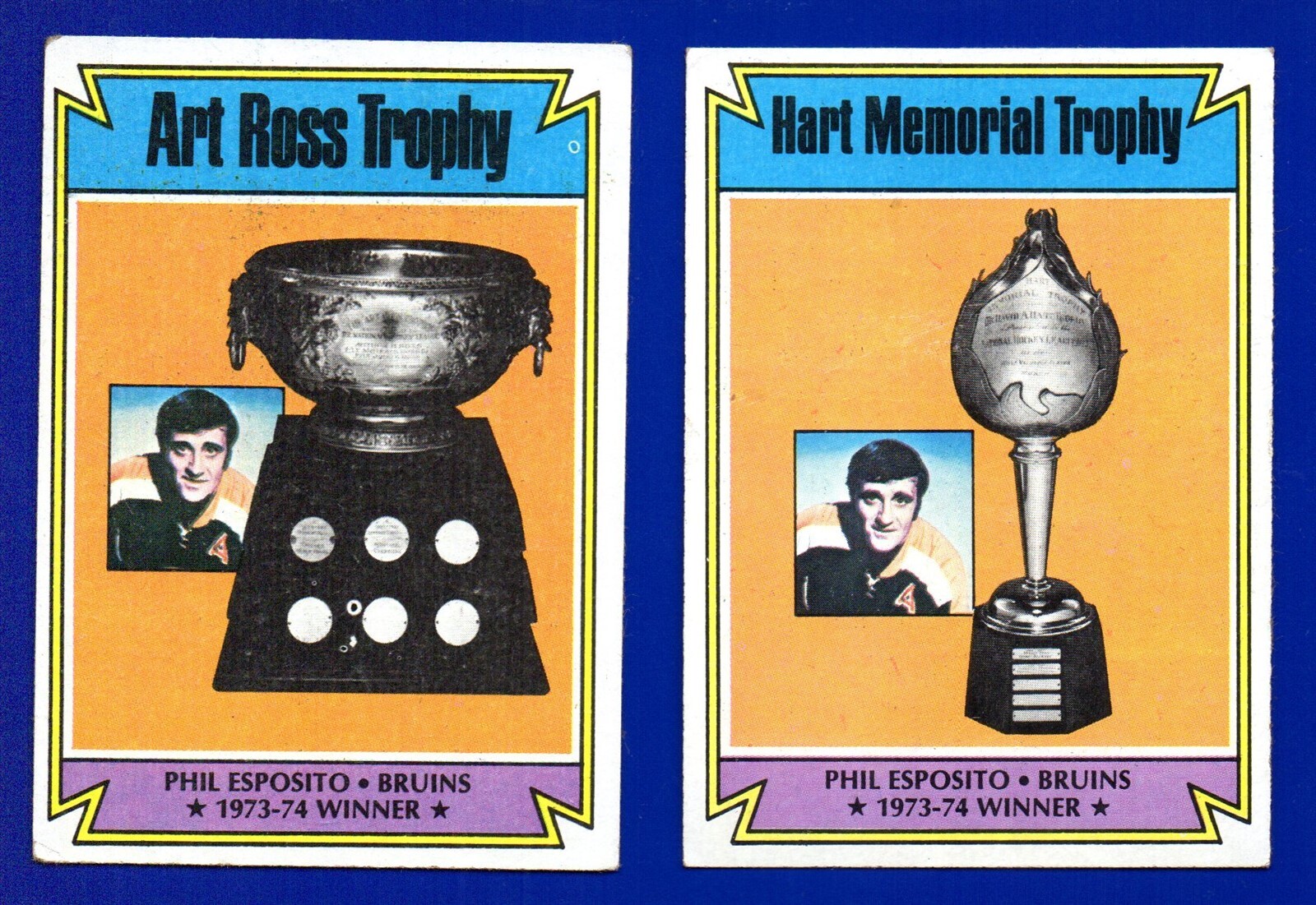 2 PHIL ESPOSITO bruins TROPHY LOT 1974-75 TOPPS #244 HART MEMORIAL #246 ART ROSS