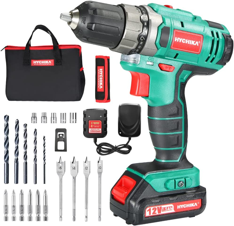 Taladro Atornillador percutor HYCHIKA a Batería Con 2 Baterías con 23 Accesorios
