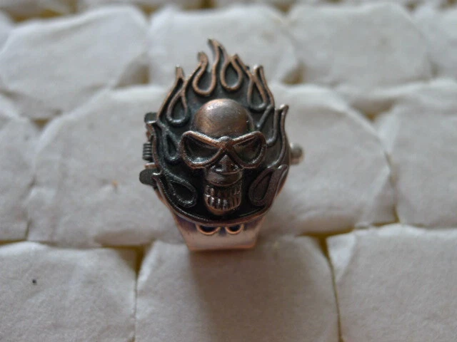 NEW Demonic Skull Finger Watch Ring Bronzed Finish Plus spare battery VGC