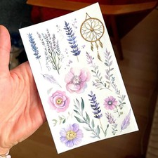 Temporary tattoo sheet Retro Lavender, Bohemian Floral Tattoos, Flower Tattoos
