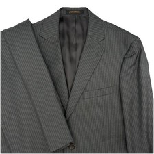 Jos A Bank Reserve Reda Wool Gray Chalk Stripe 2 Pc Suit 42R Pants 36x34 Fit 38